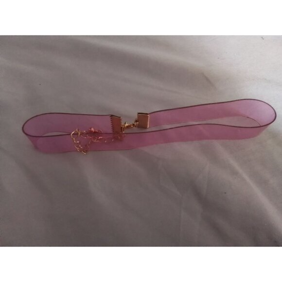 Pink Sheer Ribbon Choker Necklace Gold Tone Adjustable Chain Elegant Lightweight - Picture 1 of 2
